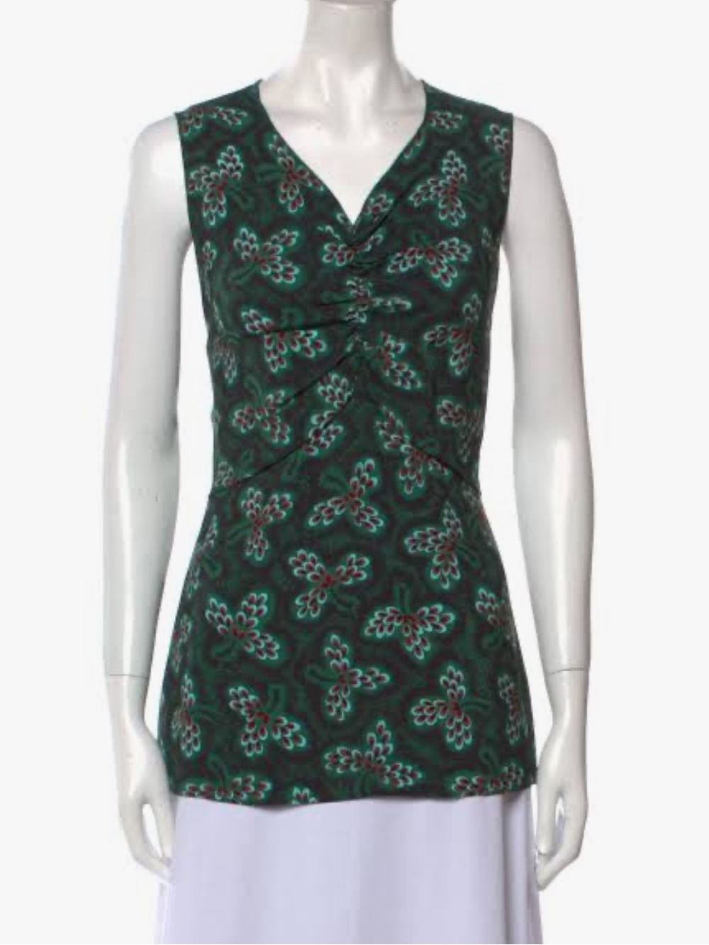 Rachel Comey Huey Top Dark Green Floral V-Neck Sleeveless tunic 4